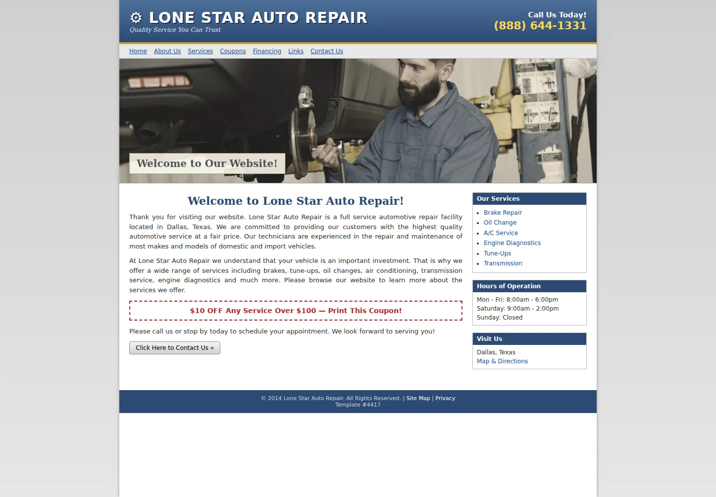 Lone Star Auto Repair: a typical rented site compared with the site we built